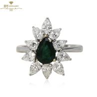 White Gold Pear Cut Emerald & Pear Cut Diamond Ring - 2.43ct