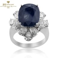 White Gold Oval Cut Deep Blue Sapphire & Pear Cut Diamond Ring - 7.65 ct