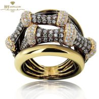 Yellow Gold Brilliant Cut White & Brown Diamond Ring - 2.39ct