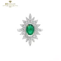 White Gold Oval Cut Emerald with Diamonds Ring  - 1.68ct