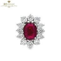 White Gold Oval Cut Ruby with Mix Cut Diamond Ring - 4.44ct