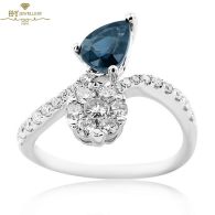 White Gold Pear Cut Sapphire & Brilliant Cut Diamond Ring - 1.63 ct