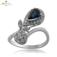 White Gold Pear Cut Sapphire & Brilliant Cut Diamond Ring - 1.22ct