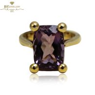 Yellow Gold Emerald Cut Amethyst Ring 