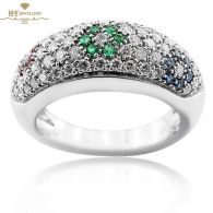 White Gold Brilliant Cut Ruby, Sapphire, Emerald & Diamond Ring - 1.31ct