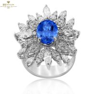 White Gold Oval Cut Tanzanite & Marquise with Brilliant Cut Diamond Ring - 3.82ct