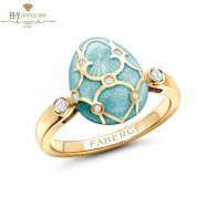 Fabergé Heritage Yellow Gold Diamond & Turquoise Guilloché Enamel Egg Ring 