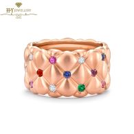  Fabergé Treillage Brushed Rose Gold & Multicoloured Gemstone Set Grande Ring