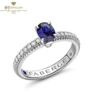 Fabergé Colours of Love White Gold Blue Sapphire Fluted Ring with Diamond Shoulders