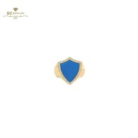 Armour  Enamel Pinkie Ring  Yellow Gold (Blue)- 0.12ct