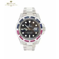 Rolex GMT-Master II Steel Aftermarket Diamonds with Rubies & Sapphires - ref 116710LN