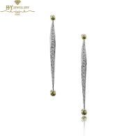 White Gold Brilliant Cut Diamond & Smoky Quartz Long Earrings - 1.43ct