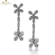 White Gold Brilliant Cut Diamond Flower Drop Earrings - 0.43ct