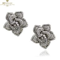 White Gold Brilliant Cut Diamond Flower Stud Earrings - 1.00ct