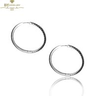 White Gold Brilliant Cut Black Onyx Hoop Earrings 