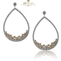 Rose and White Gold Brilliant Cut Diamond Teardrop Earrings - 1.83 ct