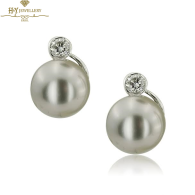 White Gold Pearl & Brilliant Cut Diamond Stud Earrings - 0.39ct