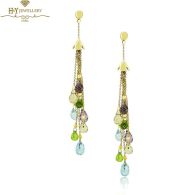 Yellow Gold Mix Cut Colored Gemstones Earrings 