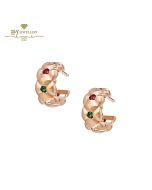 Fabergé Treillage Brushed Rose Gold Multi Colored Gemstone Huggie Hoop Earrings 