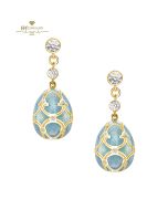 Fabergé Heritage Yellow Gold Diamond & Turquoise Guilloche Enamel Egg Drop Earrings