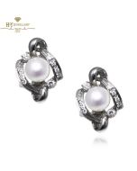 White Gold Pearl & Brilliant Cut Diamond Earrings - 0.30ct