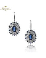 White Gold Oval Cut Sapphire & Brilliant Cut Diamond Earrings - 1.37ct