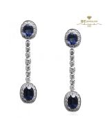 White Gold Oval Cut Sapphire and Brilliant Diamond Drop Earrings - 4.81 ct