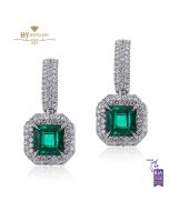 White Gold Emerald Cut Colombian Emerald & Brilliant Cut Diamond Earrings - 4.49 ct
