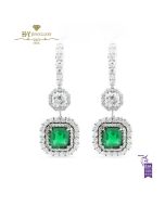White Gold Square Emerald Cut Emerald  & Octagon with Brilliant Cut Diamond Earrings - 6.11ct