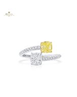 White Gold  Cushion Cut Fancy Yellow & White & Round White Diamond Ring - 2.17ct