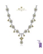 White Gold Pear & Brilliant Cut Fancy Yellow & Colorless Diamond Flower Shape Necklace - 11.12ct