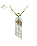 Yellow Gold Pearl & Brilliant Cut Diamond Cleopatra Necklace - 1.45ct