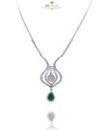 White Gold Pear Cut Emerald & Brilliant Cut Diamond Necklace - 2.29ct