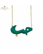 Yellow Gold Hob Green Resin With Diamond Necklace - 0.02ct