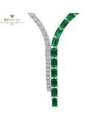 White Gold Emerald Cut Green Colombian Emerald & Brilliant Cut Diamond Serpent Design Necklace - 48.64ct