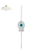 White Gold Brilliant Cut Diamond Protection from The Evil Eye Fish Charm Bracelet - 0.15 ct