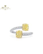 White Gold  Cushion Cut Fancy Yellow & Round Cut White  Diamond Ring - 2.27 ct 