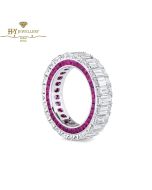 White Gold Emerald Cut Diamond & Ruby Baguette Cut Ring - 9.21ct