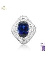 White Gold Oval Cut Vivid Blue Royal Sapphire & Emerald Cut Diamond Ring - 10.41ct