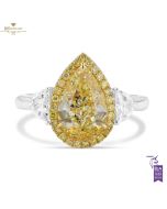 White Gold Pear Cut Yellow Diamond & Half Moon Cut Diamond Ring - 3.17ct