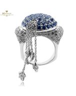 White Gold Brilliant Cut Sapphire & Diamond - Moon and Stars Shape Ring - 8.70ct