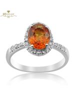 White Gold Oval Cut Orange Sapphire & Brilliant Cut Diamond Ring - 1.55ct
