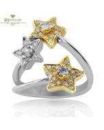 White & Yellow Gold Brilliant Cut Diamond Triple Star Shape Ring - 0.40 ct
