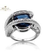 White Gold Oval Cut Sapphire & Brilliant with Baguette Cut Diamond Ring - 7.79 ct
