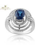 White Gold Oval Cut Sapphire & Brilliant Cut Diamond Ring - 2.22ct