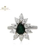 White Gold Pear Cut Emerald & Pear Cut Diamond Ring - 2.43ct