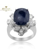 White Gold Oval Cut Deep Blue Sapphire & Pear Cut Diamond Ring - 7.65 ct
