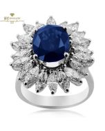 White Gold Oval Cut Sapphire & Marquise Cut Diamond Ring - 5.11 ct