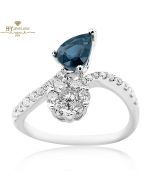 White Gold Pear Cut Sapphire & Brilliant Cut Diamond Ring - 1.63 ct