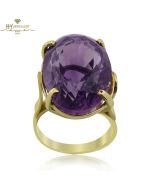 Yellow Gold Oval Cut Large Amethyst Ring - 7.60 ct